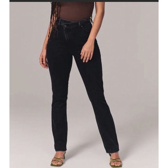 Abercrombie & Fitch Black Plus Size The 90's Slim‎ Straight High Rise Jeans 34 - Picture 2 of 8